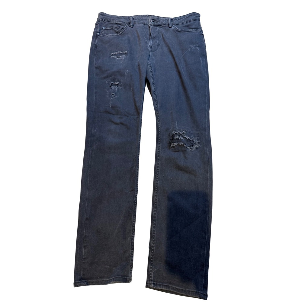 AllSaints‎ Rex Men Charcoal Grey Distressed Slim Fit Jeans W34